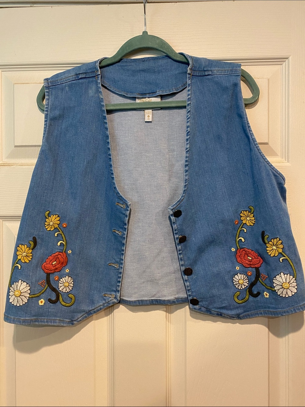 Women’s Blue Embroidered Denim Vest - Floral Detail